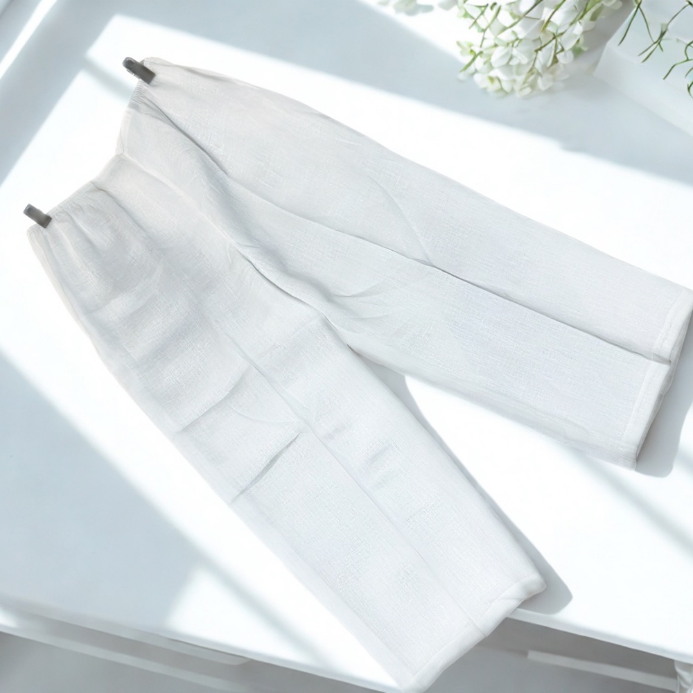 Caroline Rose White 100% Linen Wide Ankle Pants Size Large